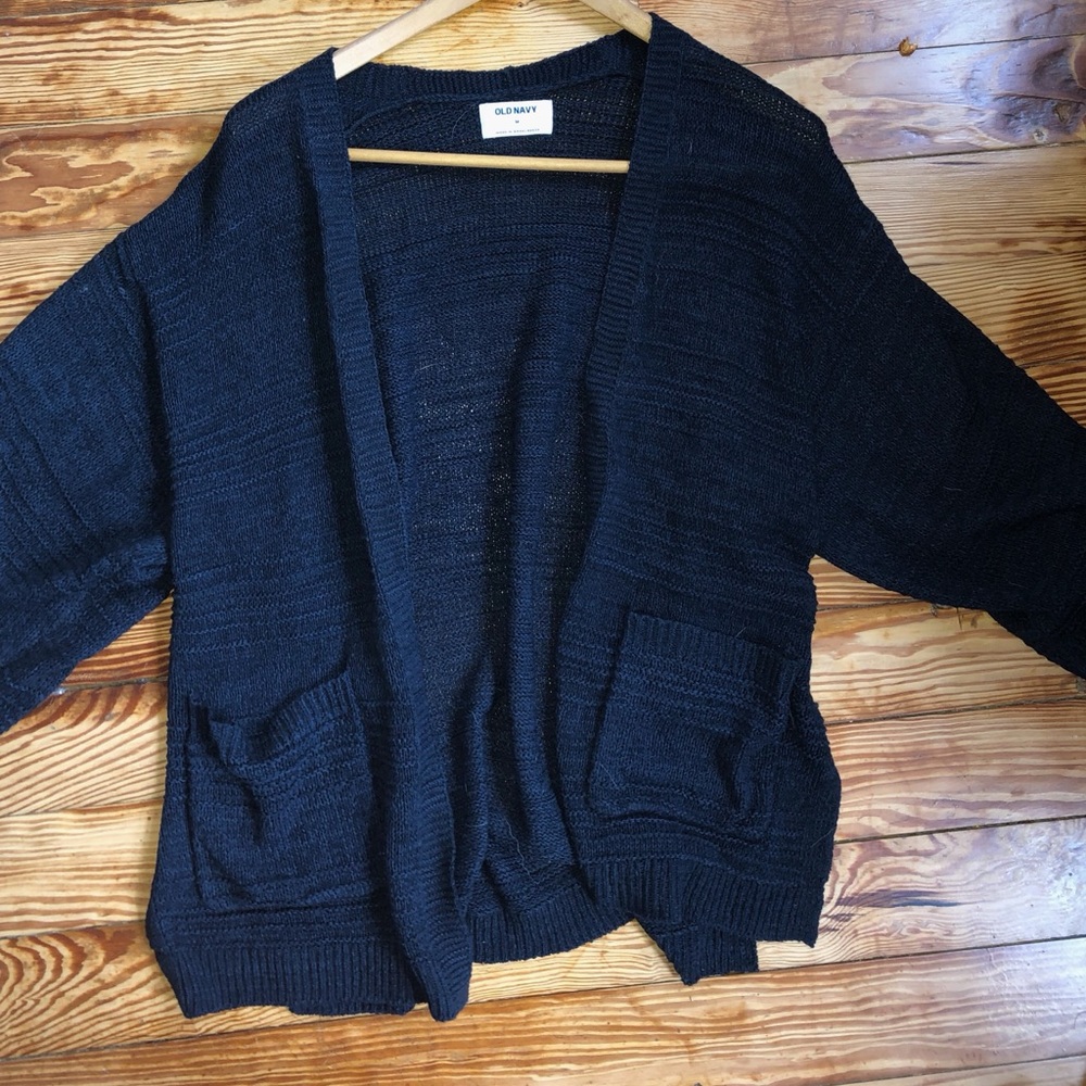 Navy Blue Drop Sleeve Knit Cardigan